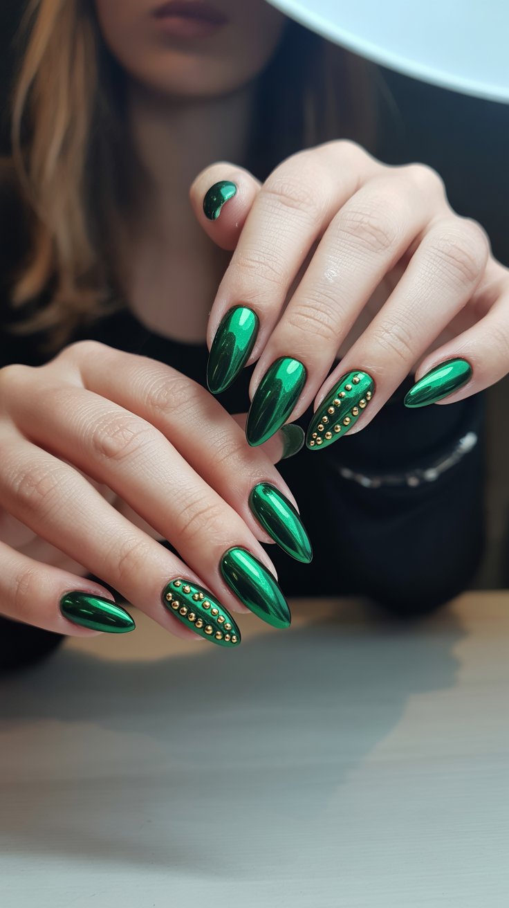 Get Ready to Slay with These Hypnotic Green Chrome Nails!