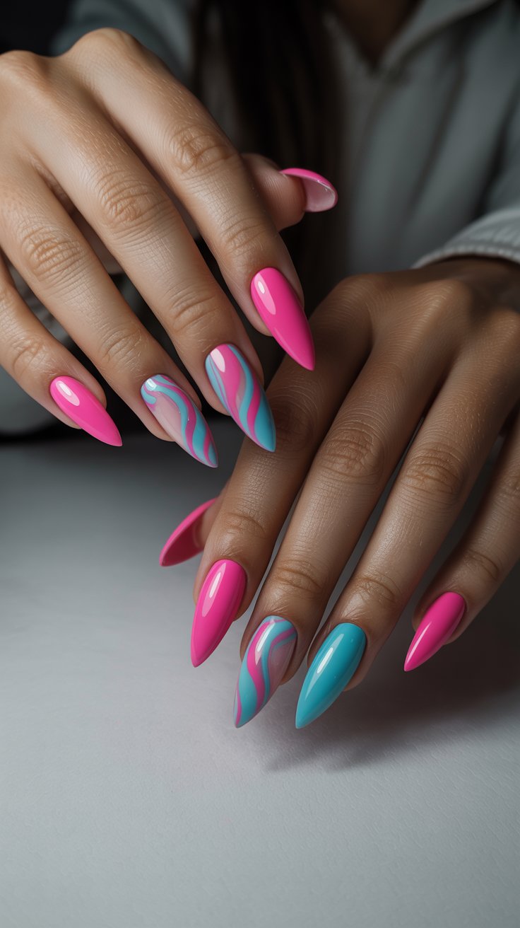 Bright Pink and Turquoise Nails: A Vibe You Can’t Ignore