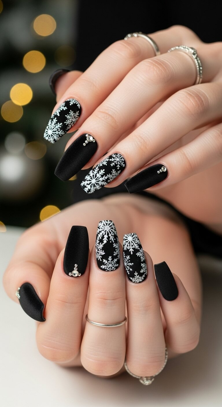 17 Irresistible Black Christmas Nail Designs You’ll Want to Try Right Now